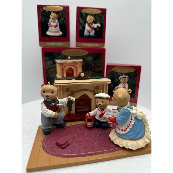 Hallmark Bearingers Set 1993 Keepsake Christmas Ornaments Fireplace Boxes 4 item - Picture 1 of 14